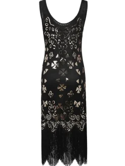 Clearance Retro Stage [US Warehouse] 1920s Sequin Flapper Dress Gold