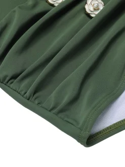 Online Retro Stage [US Warehouse] 1940s Halter Plaids Swimsuit Green Gray