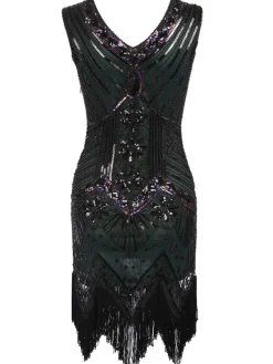 Clearance Retro Stage [US Warehouse] Green Plus Size 1920s Sequined Dress