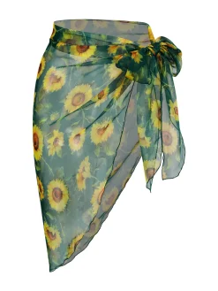 Fashion Retro Stage [US Warehouse] 1940s Chiffon Sunflowers Cover-up Green