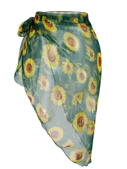 Fashion Retro Stage [US Warehouse] 1940s Chiffon Sunflowers Cover-up Green