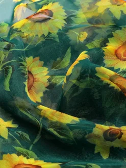 Fashion Retro Stage [US Warehouse] 1940s Chiffon Sunflowers Cover-up Green