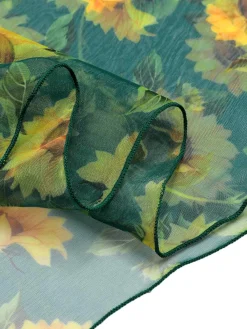 Fashion Retro Stage [US Warehouse] 1940s Chiffon Sunflowers Cover-up Green