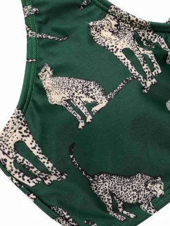 Discount Retro Stage [US Warehouse] 1940s Leopard Halter Split Swimsuit Green