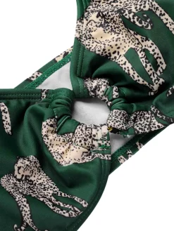 Discount Retro Stage [US Warehouse] 1940s Leopard Halter Split Swimsuit Green