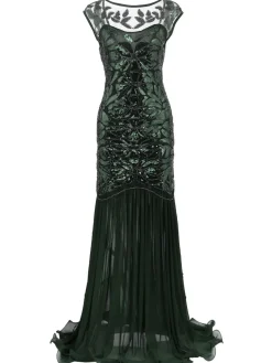 Outlet Retro Stage [US Warehouse] Green 1920s Sequin Maxi Flapper Dress