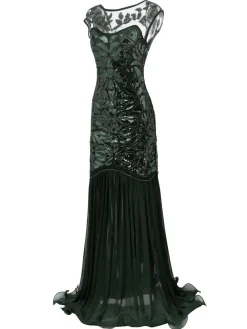 Outlet Retro Stage [US Warehouse] Green 1920s Sequin Maxi Flapper Dress
