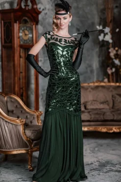 Outlet Retro Stage [US Warehouse] Green 1920s Sequin Maxi Flapper Dress