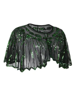 Online Retro Stage [US Warehouse] Green 1920s Shawl Beaded Sequin Flapper Cape