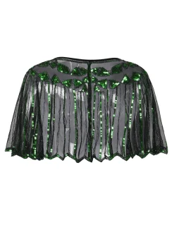 Online Retro Stage [US Warehouse] Green 1920s Shawl Beaded Sequin Flapper Cape
