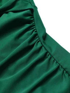 Hot Retro Stage [US Warehouse] 1930s Striped Ruffles Ruched Halter Swimsuit Green