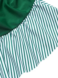 Hot Retro Stage [US Warehouse] 1930s Striped Ruffles Ruched Halter Swimsuit Green