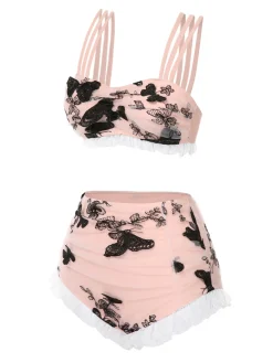 Online Retro Stage [US Warehouse] Green 1950s Summer Daisy Tankini Set