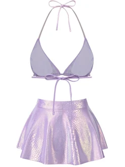 Hot Retro Stage [US Warehouse] 1970s Metallic Fish Scale Bikini Set Lavender