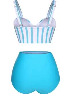 New Retro Stage [US Warehouse] 1950s Stripe Strap Swimsuit Light Blue