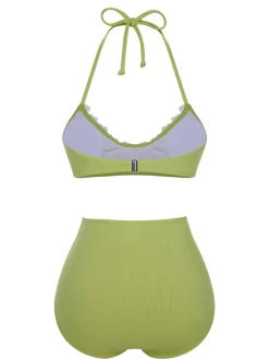 Outlet Retro Stage [US Warehouse] Light Green 1960s Halter Knit Daisy Swimsuit