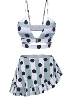 Hot Retro Stage [US Warehouse] 1940s Striped Polka Dots Strap Swimsuit Multi