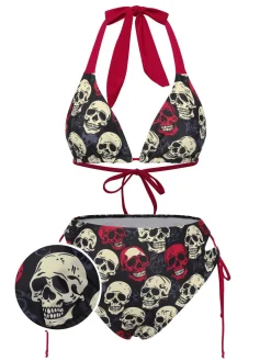 Best Retro Stage [US Warehouse] Multicolor 1950s Skull Halter Swimsuit