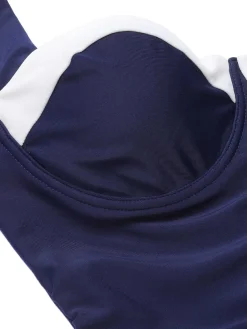 Best Retro Stage [US Warehouse] Navy Blue 1950s Pleated Halter Swimsuit