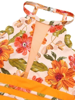 Clearance Retro Stage [US Warehouse] 1960s Halter Floral One-Piece Swimsuit Orange