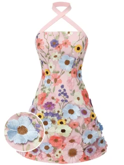 Clearance Retro Stage [US Warehouse] 1960s 3D Flower Mini Dress Pale Pink