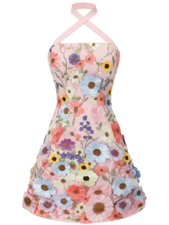 Clearance Retro Stage [US Warehouse] 1960s 3D Flower Mini Dress Pale Pink