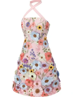 Clearance Retro Stage [US Warehouse] 1960s 3D Flower Mini Dress Pale Pink