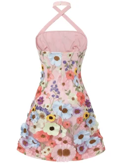 Clearance Retro Stage [US Warehouse] 1960s 3D Flower Mini Dress Pale Pink