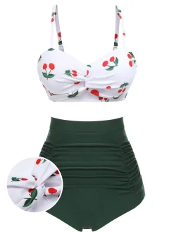 Best Retro Stage [US Warehouse] 2PCS 1950s Cherry Spaghetti Strap Bikini Set