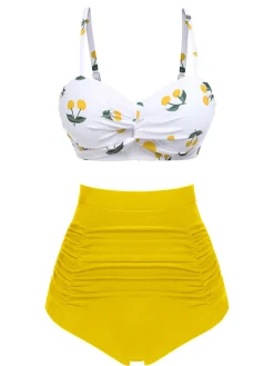 Best Retro Stage [US Warehouse] 2PCS 1950s Cherry Spaghetti Strap Bikini Set