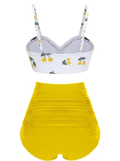 Best Retro Stage [US Warehouse] 2PCS 1950s Cherry Spaghetti Strap Bikini Set