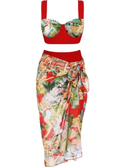 Best Retro Stage [US Warehouse] 3PCS 1960s Retro Lady Bikini Set Red
