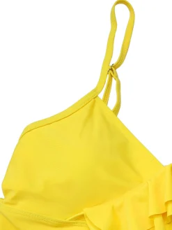 Hot Retro Stage [US Warehouse] 2PCS 1950s Sunflower Ruffles V-Neck Swimsuit Yellow