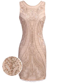 Best Retro Stage [US Warehouse] 1920s Beaded Embroidery Dress Pink