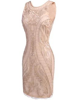 Best Retro Stage [US Warehouse] 1920s Beaded Embroidery Dress Pink