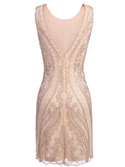 Best Retro Stage [US Warehouse] 1920s Beaded Embroidery Dress Pink
