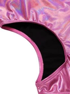 New Retro Stage [US Warehouse] 1970s Bow Deep V Gloss Hollow Swimsuit Pink