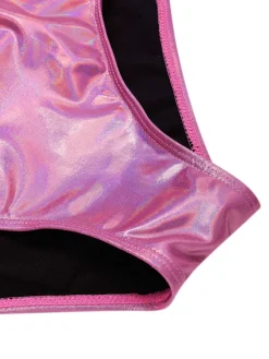 New Retro Stage [US Warehouse] 1970s Bow Deep V Gloss Hollow Swimsuit Pink