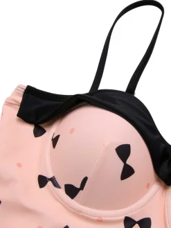 Hot Retro Stage [US Warehouse] 1950s Bow Polka Dots Print One-Piece Swimsuit Pink