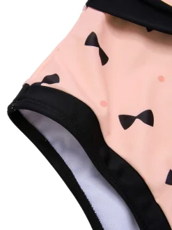 Hot Retro Stage [US Warehouse] 1950s Bow Polka Dots Print One-Piece Swimsuit Pink