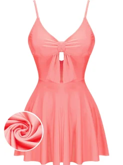 Discount Retro Stage [US Warehouse] 1940s Bow Strap One-piece Swimsuit Pink
