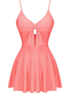 Discount Retro Stage [US Warehouse] 1940s Bow Strap One-piece Swimsuit Pink