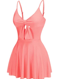 Discount Retro Stage [US Warehouse] 1940s Bow Strap One-piece Swimsuit Pink