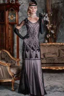 Fashion Retro Stage [US Warehouse] Pink 1920s Cap Sleeve Sequin Evening Dress