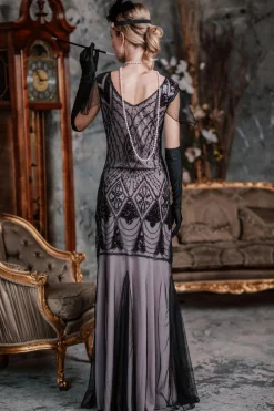 Fashion Retro Stage [US Warehouse] Pink 1920s Cap Sleeve Sequin Evening Dress