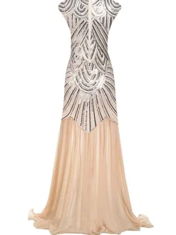 Best Retro Stage [US Warehouse] 1920s Embroidery Sequin Maxi Dress Pink