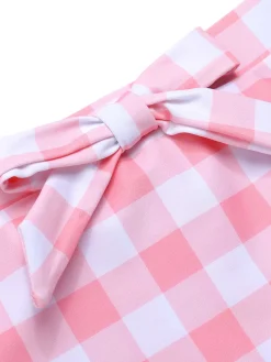 Fashion Retro Stage [US Warehouse] 1950s Halter Plaids Bow Swimsuit Pink