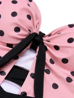 Clearance Retro Stage [US Warehouse] 1950s Halter Polka Dots One-Piece Swimsuit Pink