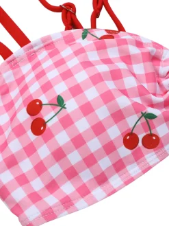 Online Retro Stage [US Warehouse] 1950s Plaid & Cherry Strap Swimsuit Pink