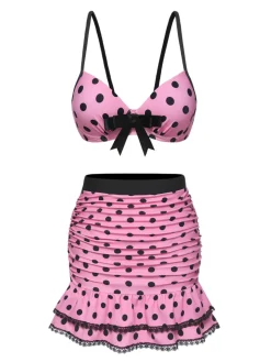 Discount Retro Stage [US Warehouse] 1950s Polka Dot Halter Skirt Swimsuit Pink